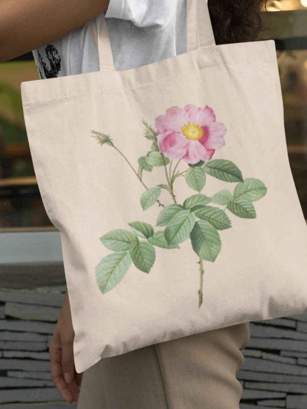 Cabbage Rose Vintage Floral Print Graphic Canvas Tote Bag